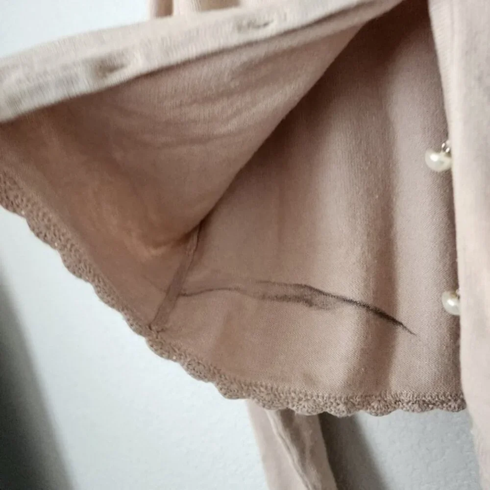 Y2K Coquette Cream Knit Cardigan Top with Floral Beading Pearls Sequins M - Picture 9 of 11
